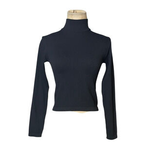 Zara black long sleeves ribbed fitted high neck top size XS